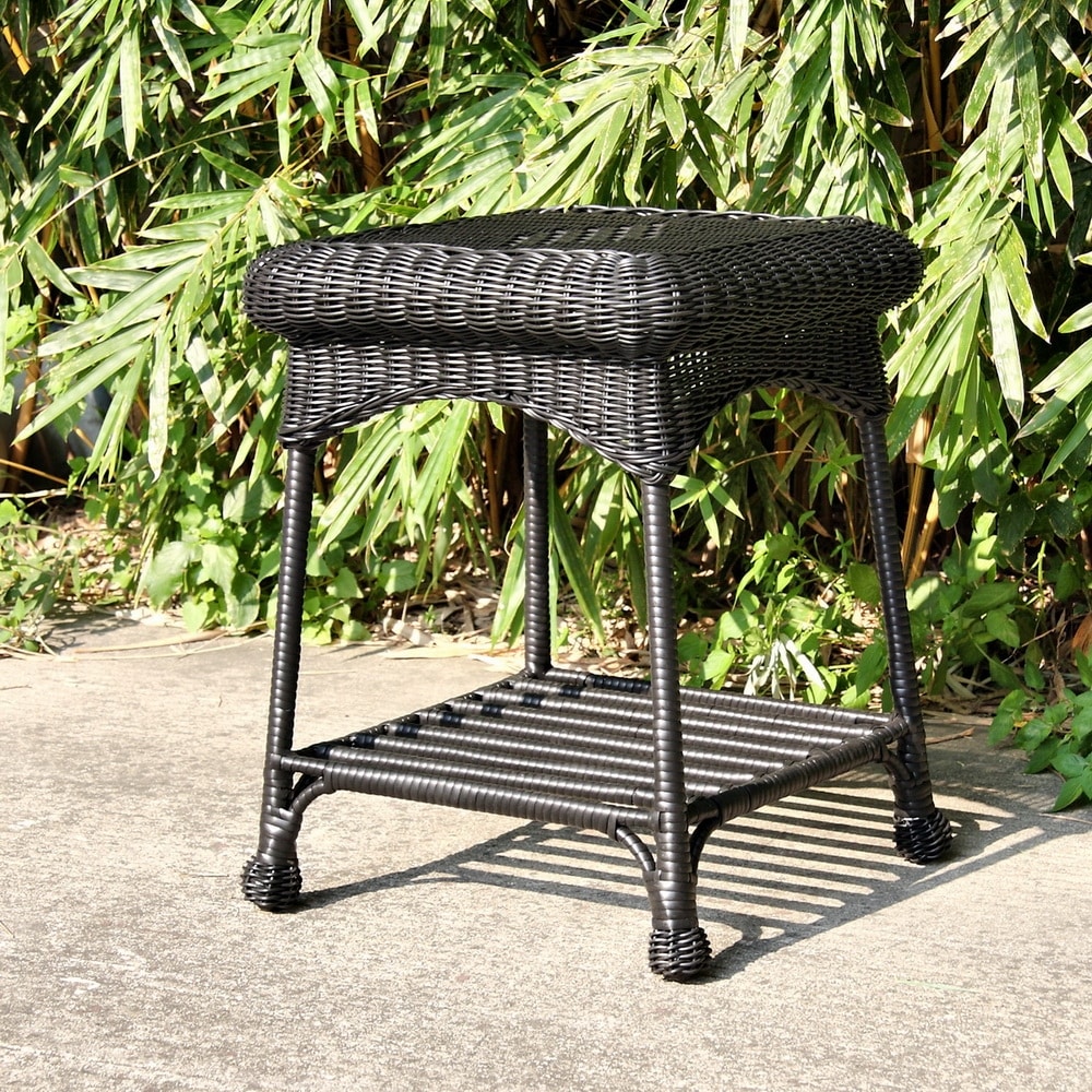 Jeco Outdoor Wicker Patio End Table Black