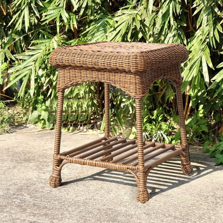 Jeco Outdoor Wicker Patio End Table Honey