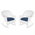 thumbnail image 1 of Jeco Rocker Wicker Chair in White with Blue Cushion (Set of 2), 1 of 1