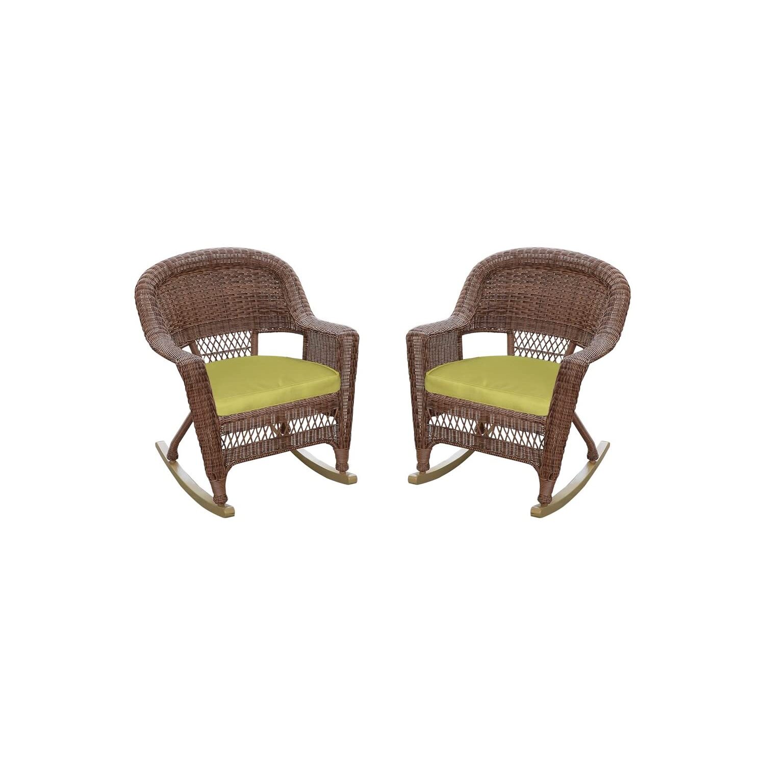 Jeco Rocker Wicker Chair with Green Cushion - Set of 2-Finish:Honey - image 1 of 1