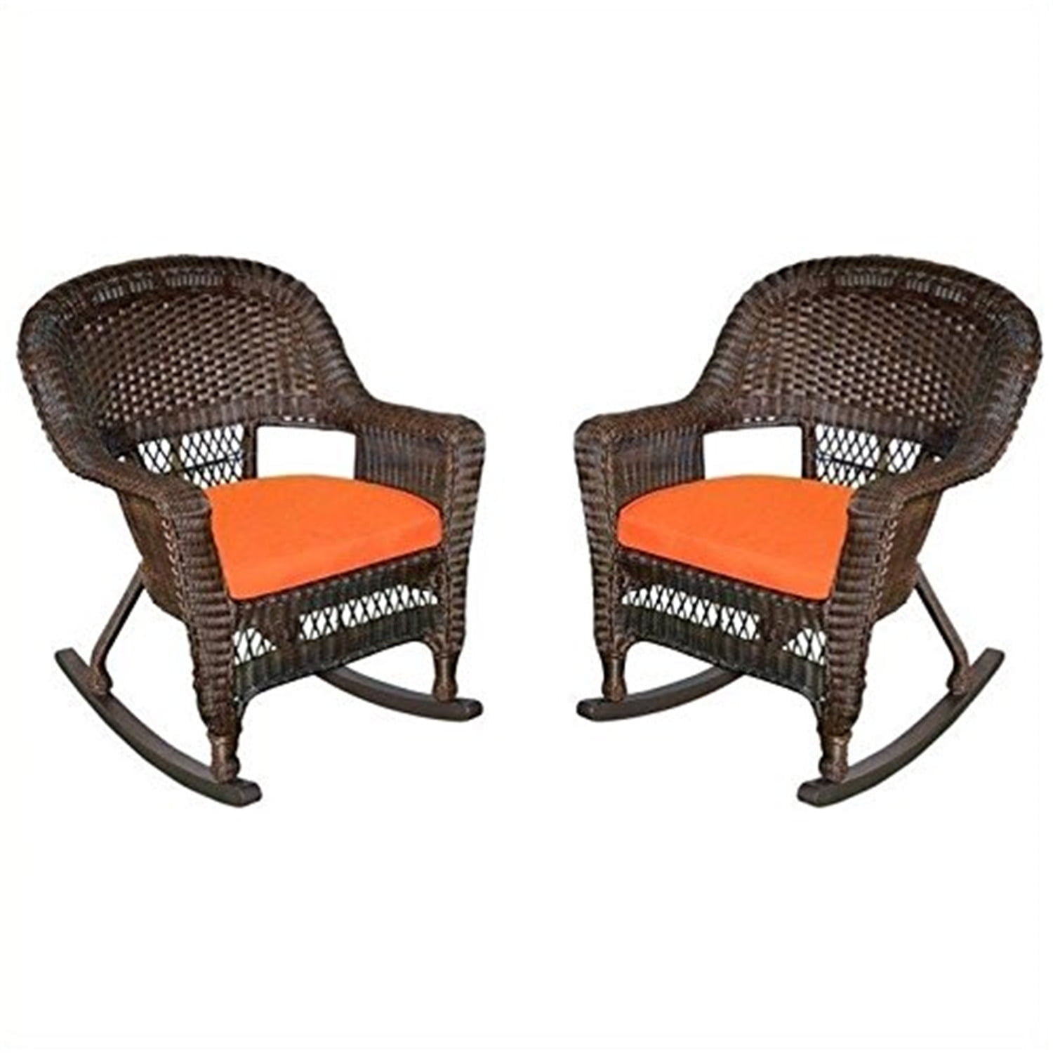 Espresso Alloy Steel Traditional Patio Rocker with Orange Cushion