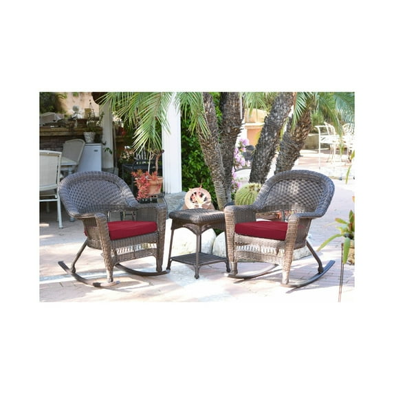 Jeco White Rocker Wicker Chair with Brick Red Cushion- Set of 2-Finish:Espresso