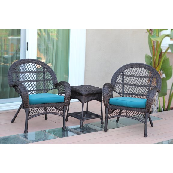 Jeco 3pc Santa Maria Espresso Wicker Chair Set - Sky Blue Cushions