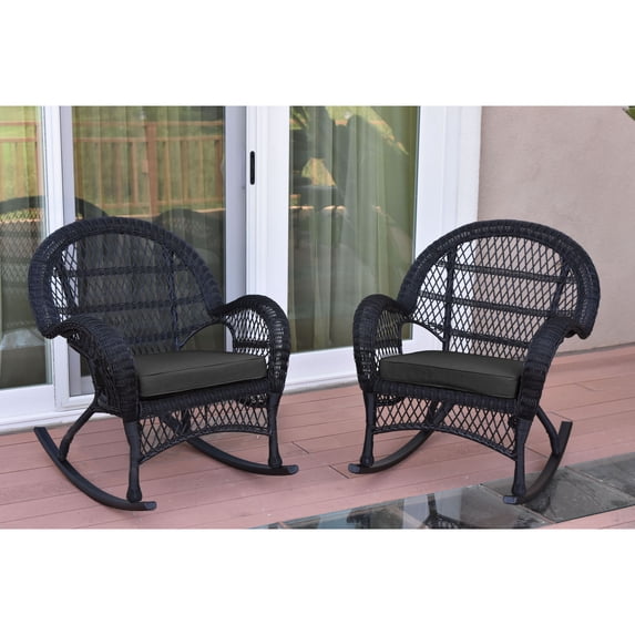 Jeco Santa Maria Black Wicker Rocker Chair with Black Cushion - Set of 2