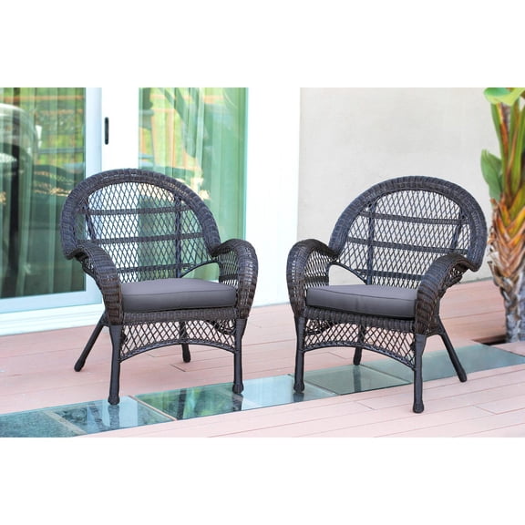 Jeco Santa Maria Espresso Wicker Chair with Steel Blue Cushion - Set of 2
