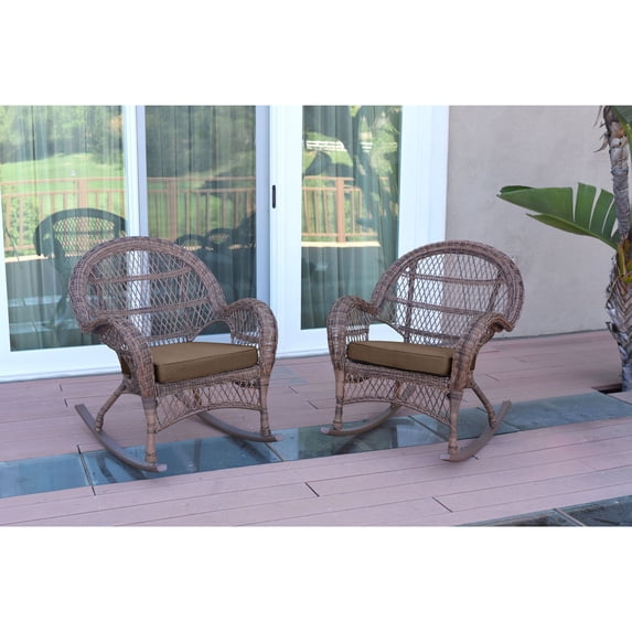 Jeco Santa Maria Honey Wicker Rocker Chair with Brown Cushion - Set of 2