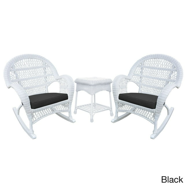 Jeco Santa Maria White Rocker Wicker Chair and End Table Set Black