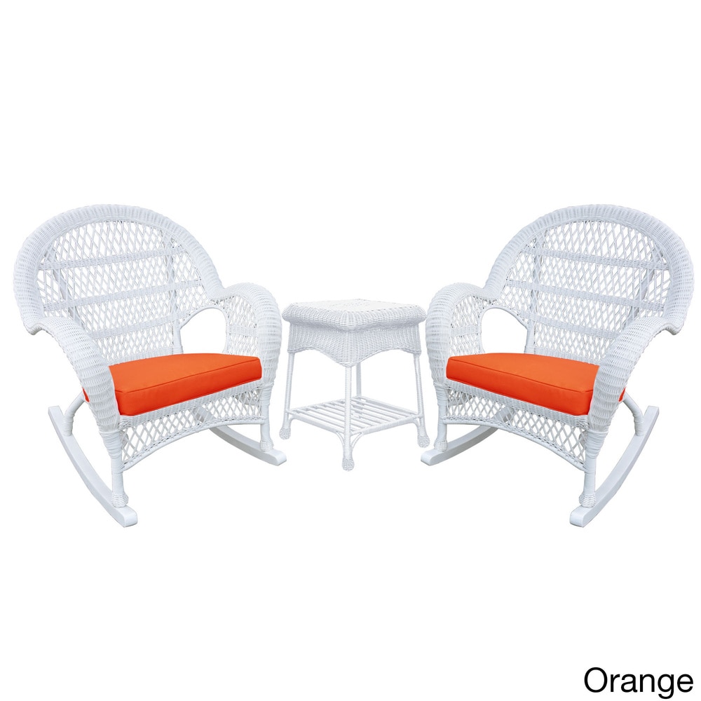 Jeco Santa Maria White Rocker Wicker Chair and End Table Set Orange - image 1 of 5
