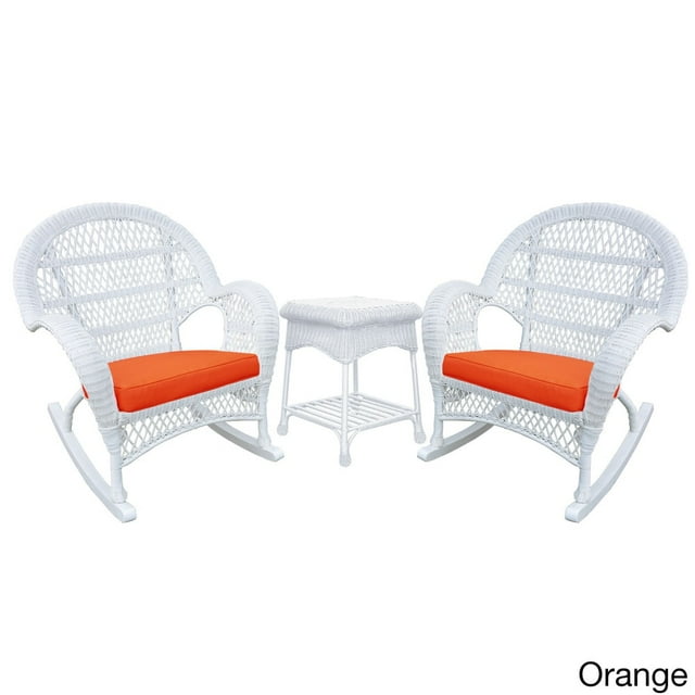 Jeco Santa Maria White Rocker Wicker Chair and End Table Set Orange