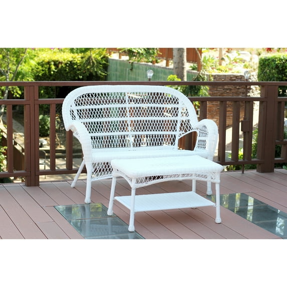 Jeco Santa Maria White Wicker Patio Love Seat And Coffee Table Set Without Cushion
