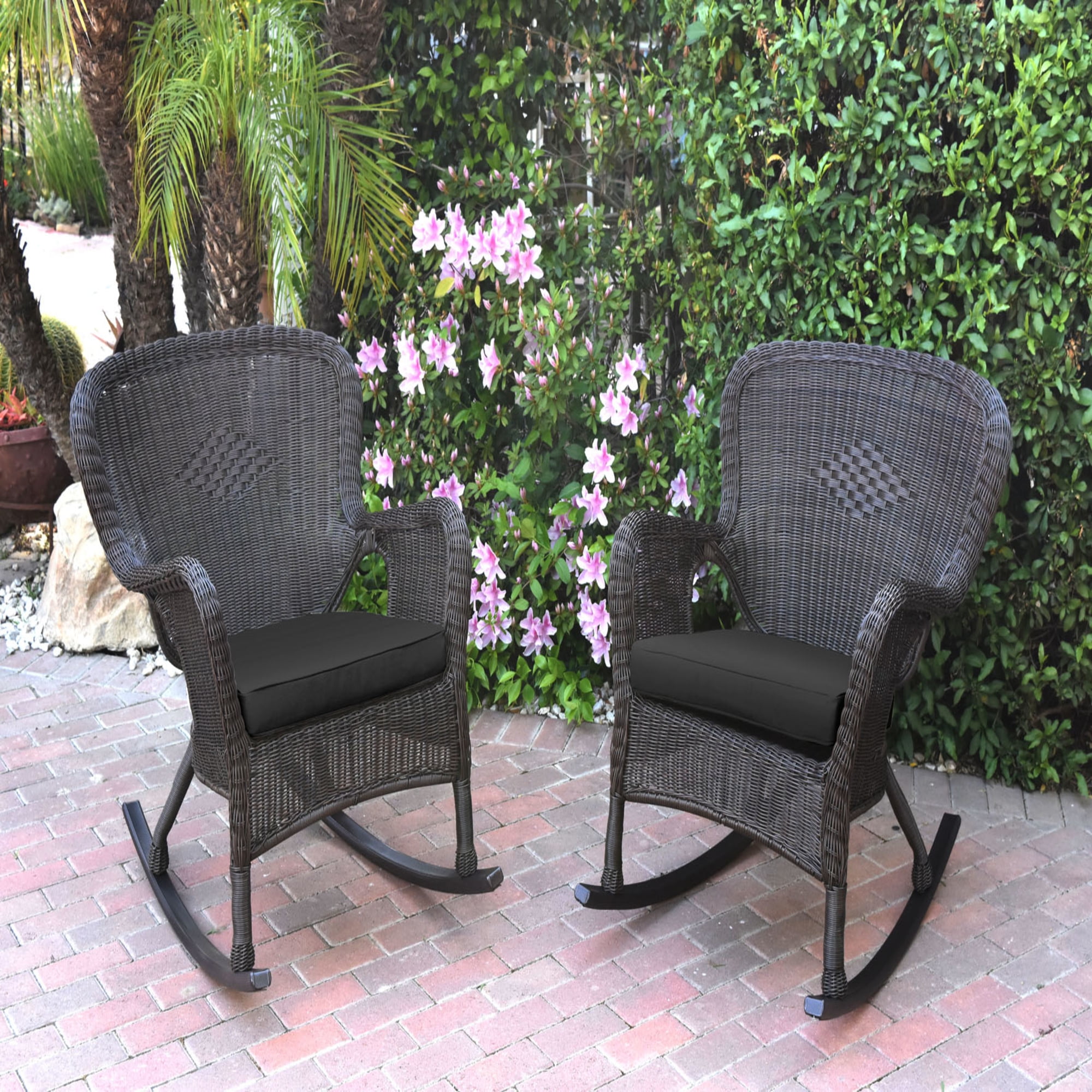 Jeco Set of 2 Windsor Espresso Resin Wicker Rocker Chair with Black ...