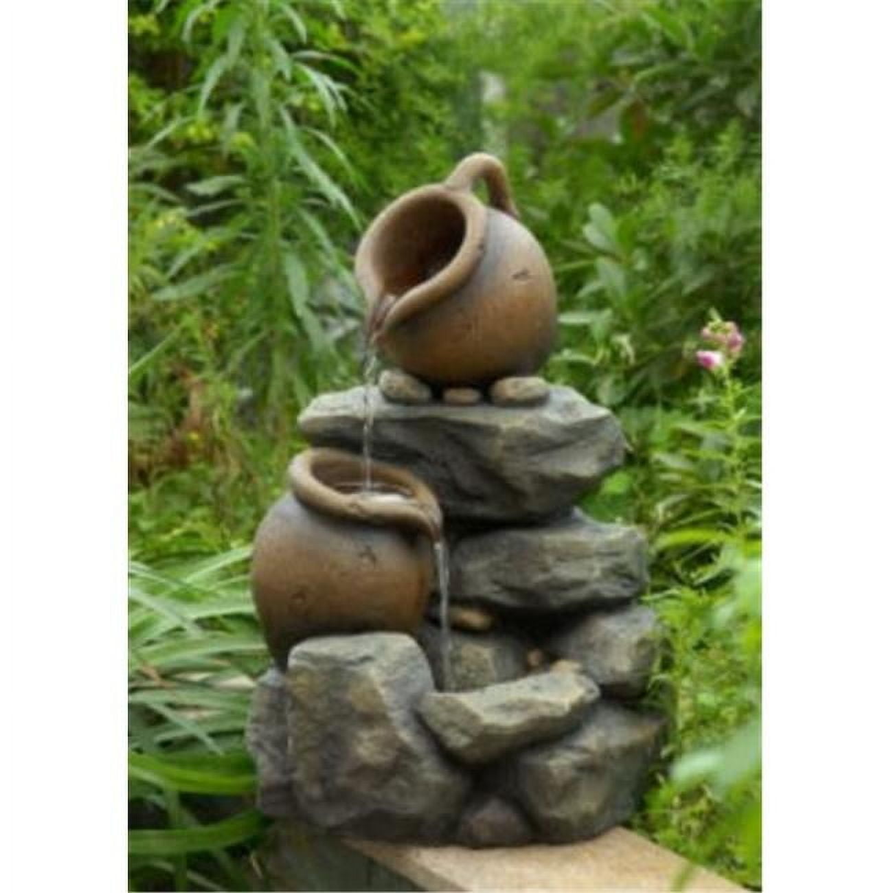 Small Rustic Brown Polyresin Tiered Pots Water Fountain