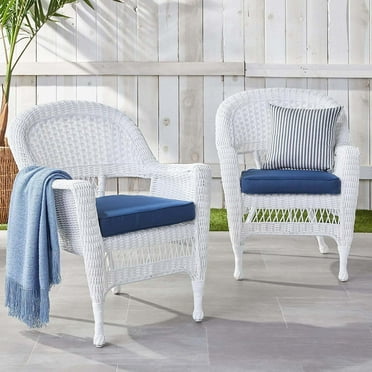 Jeco Stacking Wicker/Rattan Chair with Tufted Blue Cushion (Set of 2)