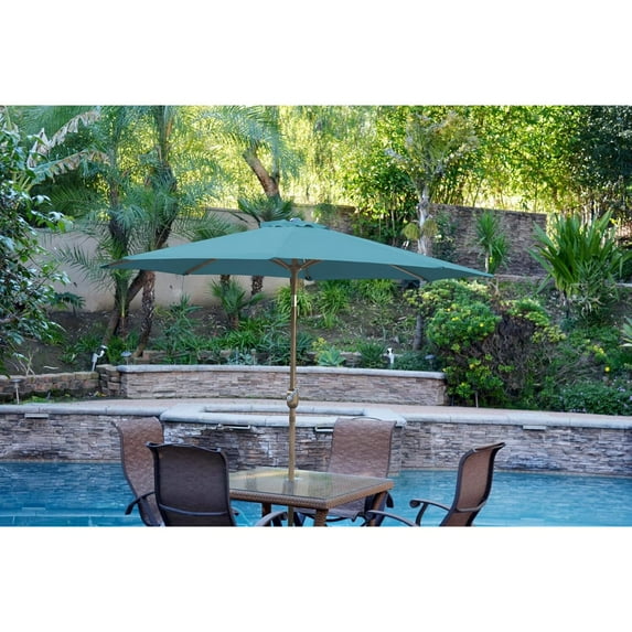 Jeco UBP93-UBF96 9Ft. Aluminum Patio Market Umbrella Tilt W/ Crank - Turquoise Fabric/Champagne Pole