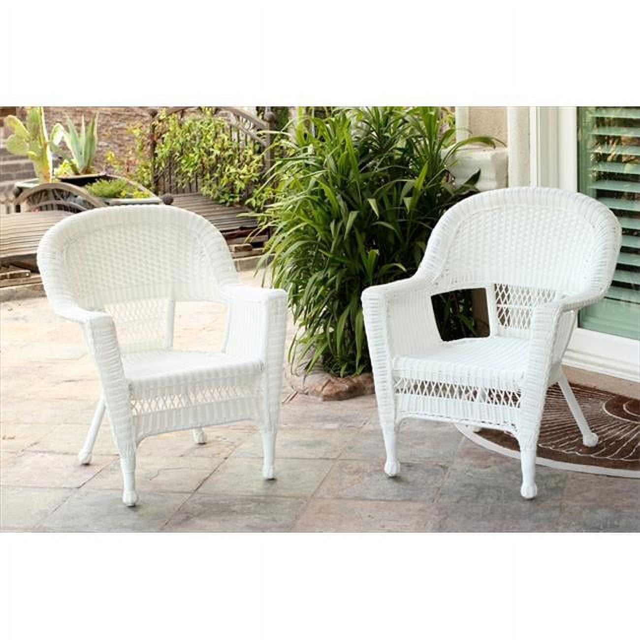 Jeco Outdoor/Indoor All-Weather Resin Wicker Patio Chair, White - Set ...