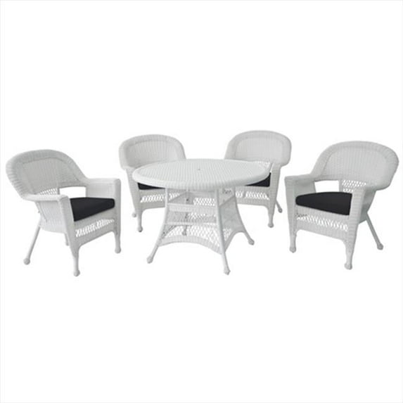 Jeco W00206D-B-G-FS017 5 Piece White Wicker Dining Set - Black Cushions