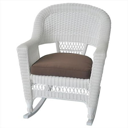Jeco W00206R-B-2-FS007 White Rocker Wicker Chair With Brown Cushion - Set 2