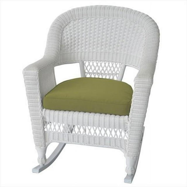Jeco W00206R-B-2-FS029 White Rocker Wicker Chair With Green Cushion - Set 2