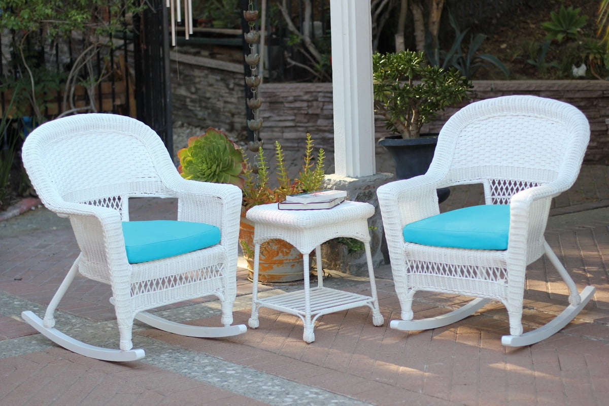 Jeco W00206R-B_2-RCES027 3Pc White Rocker Wicker Chair Set With