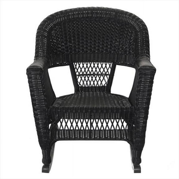 Jeco W00207R-D-2-RCES016 3 Piece Black Rocker Wicker Chair Set With Orange Cushion