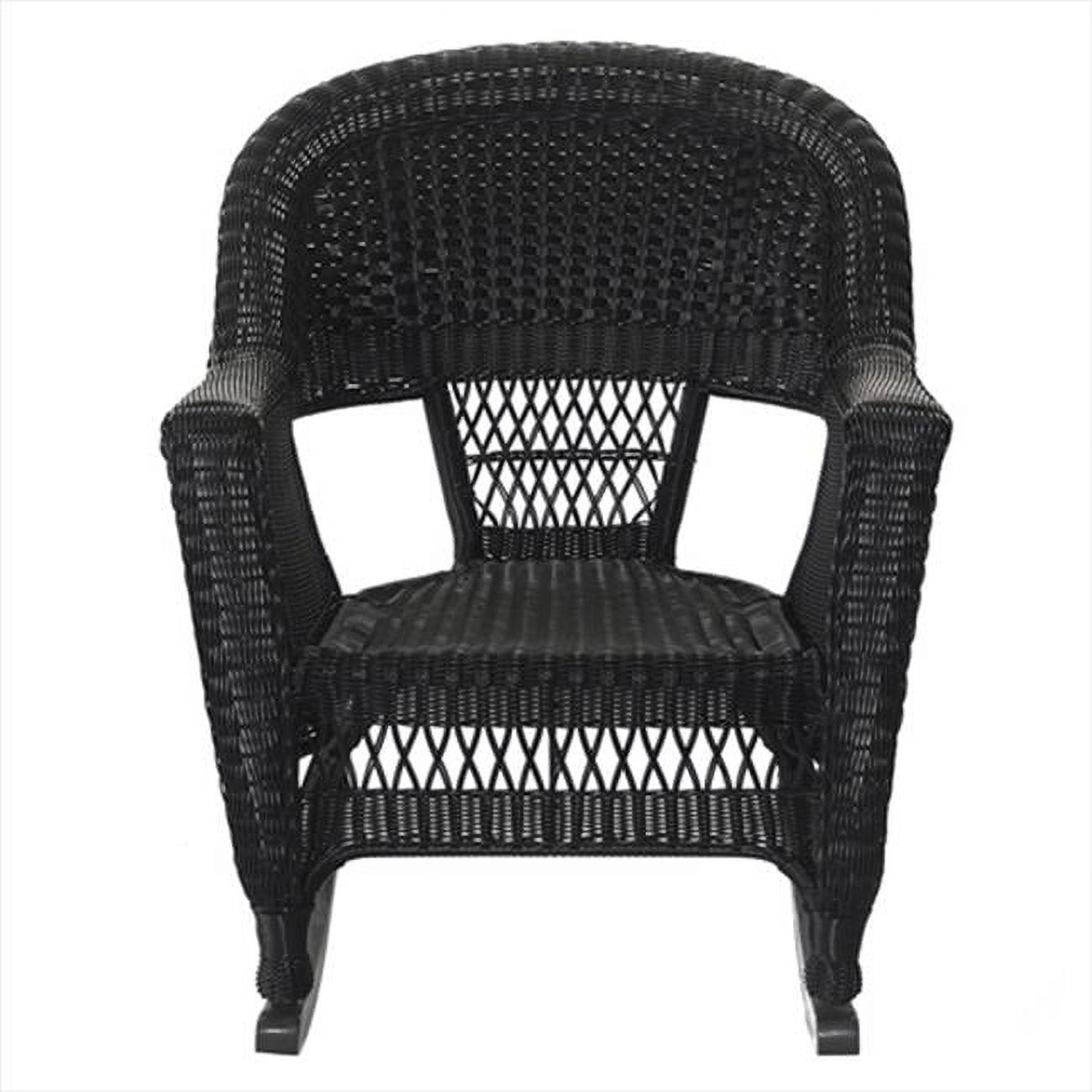 Jeco W00207R-D-2-RCES029 3 Piece Black Rocker Wicker Chair Set With Green Cushion - image 1 of 1
