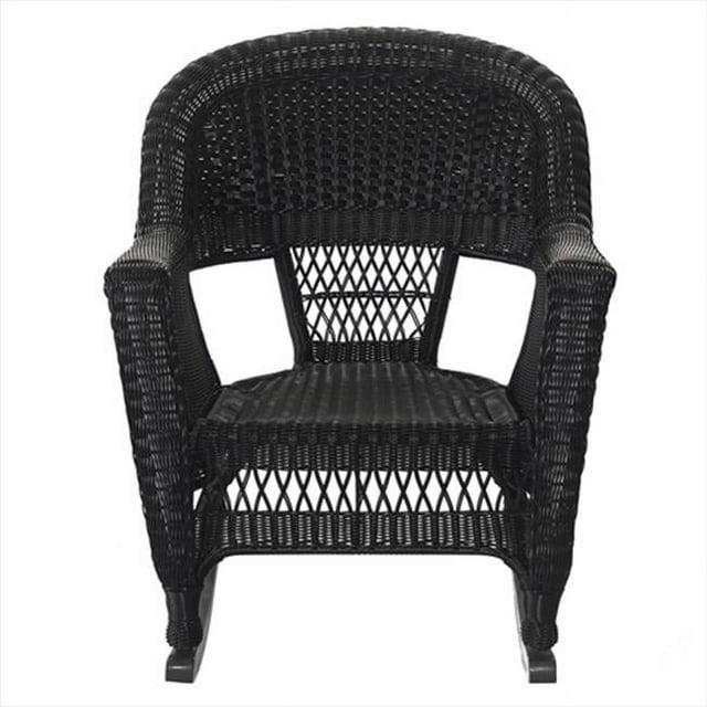 Jeco W00207R-D-2-RCES029 3 Piece Black Rocker Wicker Chair Set With Green Cushion