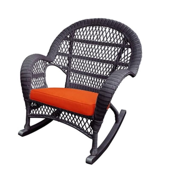 Jeco W00208-R-4-FS016-CS Espresso Wicker Rocker Chair with Orange Cushion - Set of 4