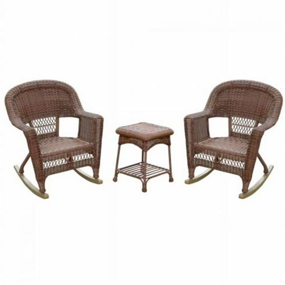 Jeco W00209_2-RCES011 Santa Maria White Rocker Wicker Chair Set with Cushions- Blue - 3 Piece