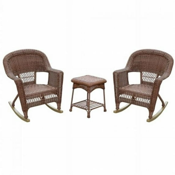 Jeco W00209-C_2-CES006 Santa Maria White Rocker Wicker Chair Set with Cushions, Tan - 3 Piece