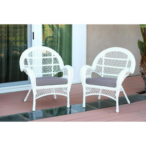 Jeco Santa Maria White Wicker Chair with Steel Blue Cushion - Set of 2