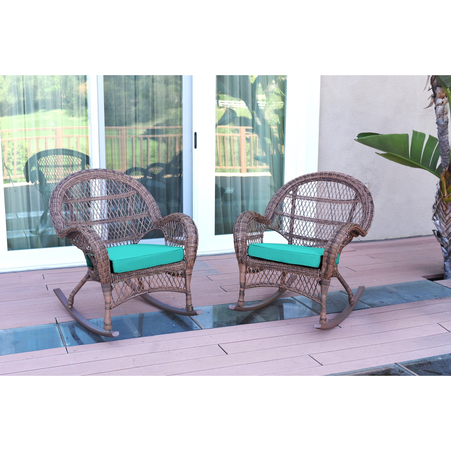 Turquoise Rocker Recliner Jeco Santa Maria Honey Wicker Rocker Chair with Turquoise Cushion - Set ...