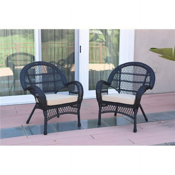 Jeco W00211-C-2-FS006 Santa Maria Black Wicker Chair with Tan Cushion - Set of 2