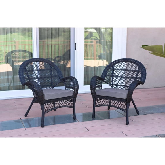 Jeco Santa Maria Black Wicker Chair with Steel Blue Cushion - Set of 2