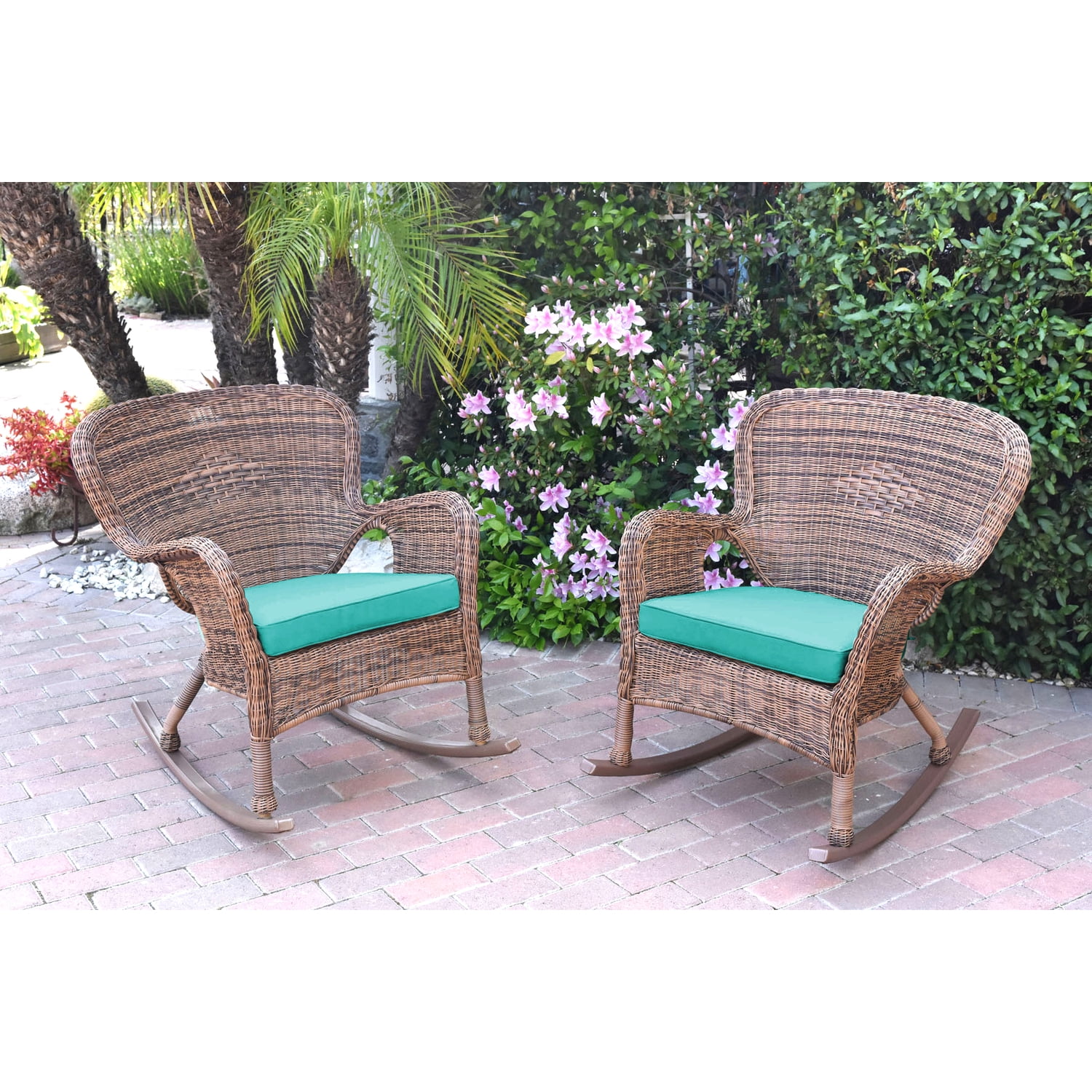 Turquoise Rocker Recliner Jeco Set of 2 Windsor Honey Resin Wicker Rocker Chair with Turquoise ...