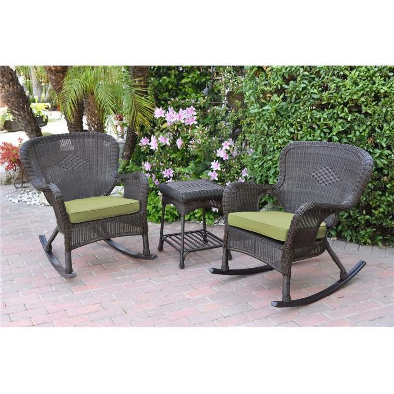 Jeco W00215-2-RCES029 Windsor Espresso Wicker Rocker Chair & End Table Set with Green Cushion - image 1 of 1