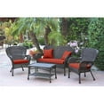 thumbnail image 1 of Jeco W00215-G-FS018 4 Piece Windsor Espresso Wicker Conversation Set, Red Cushion, 1 of 1