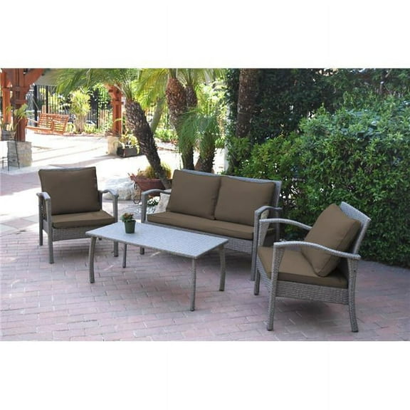 Jeco Meredith 4 Piece Wicker Conversation Set in Brown