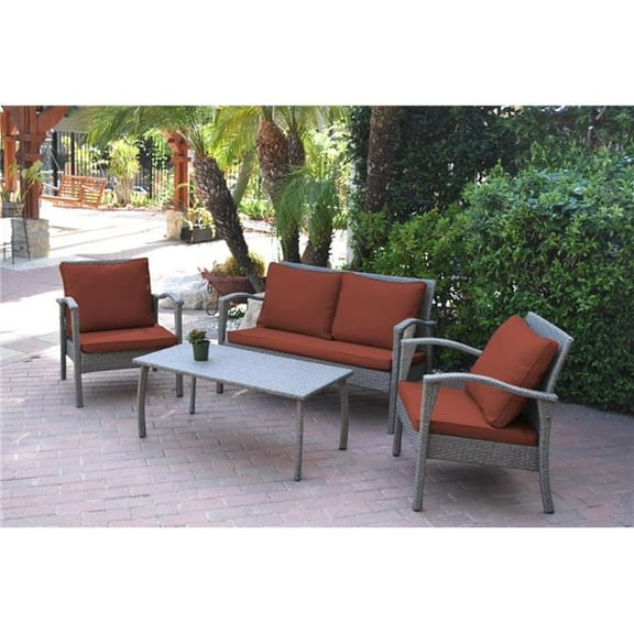 Jeco W00404-G-FS018 2 in. Meredith Conversation Set with Brick Red Cushion - 4 Pieces