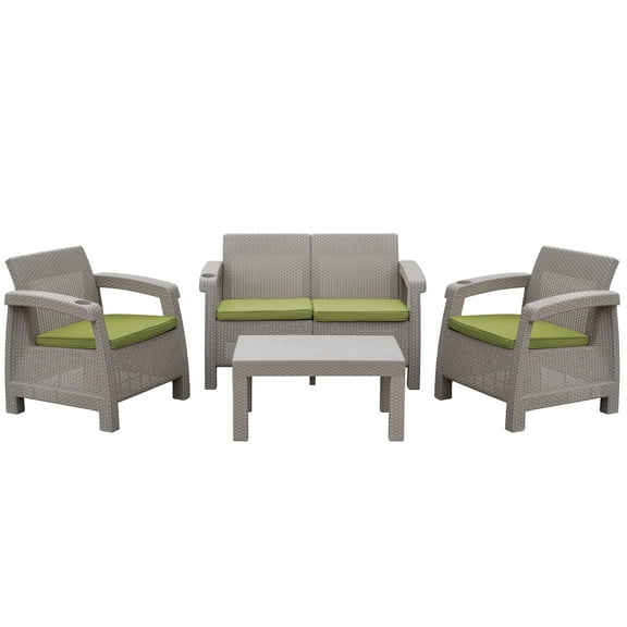 Jeco W00610G-FS029 Pontus Grey Conversation Patio Set with Sage Green Cushion - 4 Piece