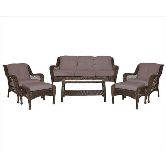 Jeco W61-FS007 6Pc Wicker Seating Set With Brown Cushions