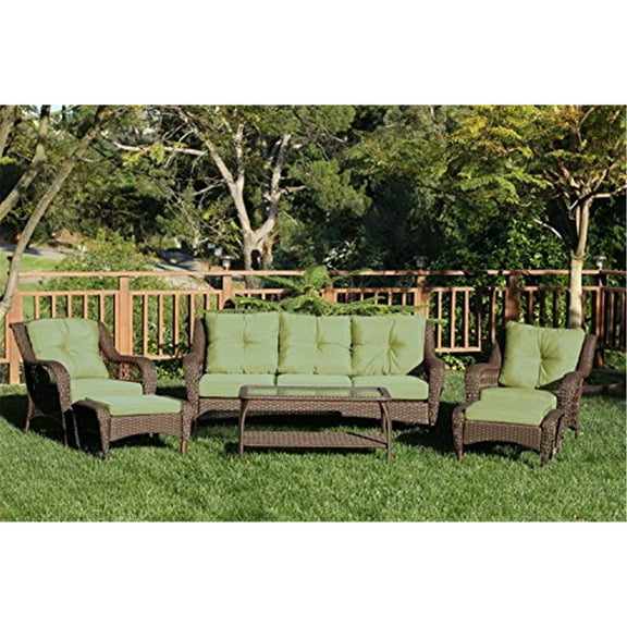 Jeco W61-FS029 6 Piece Wicker Seating Set with Green Cushion