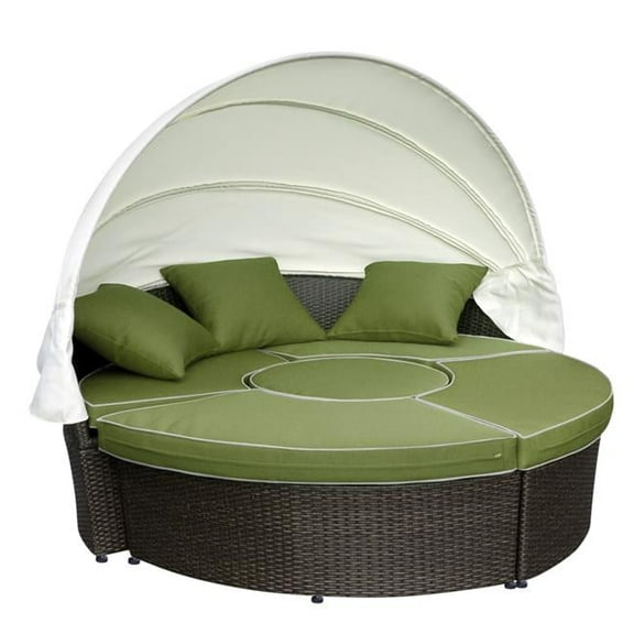 Jeco WB001-FS029 All-Weather Wicker Sectional Daybed - Sage Green Cushions