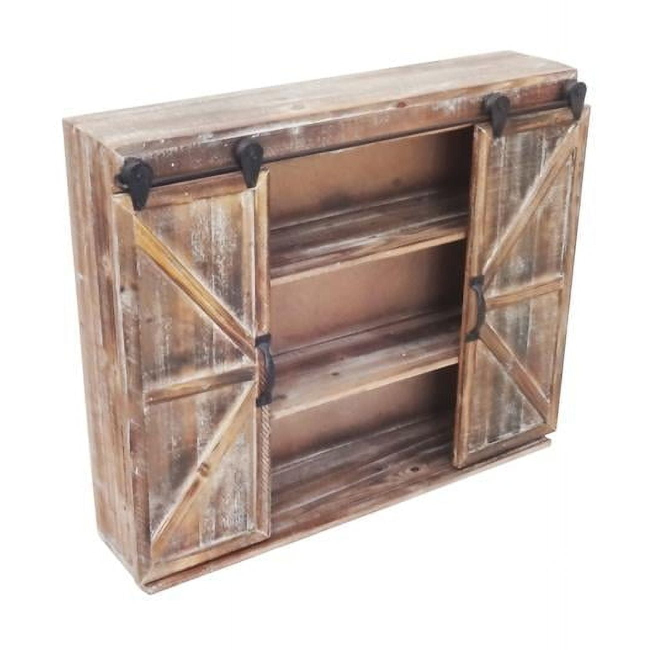 Rustic Brown Fir Wood Wall Mounted Storage Cabinet