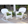 thumbnail image 1 of Jeco White Rocker Wicker Chair with Hunter Green Cushion- Set of 2, 1 of 1