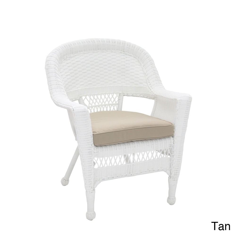Jeco White Wicker Chair with Cushion Tan