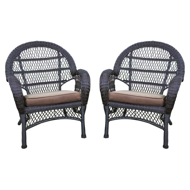 Jeco Wicker Chair in Espresso with Brown Cushion (Set of 4)