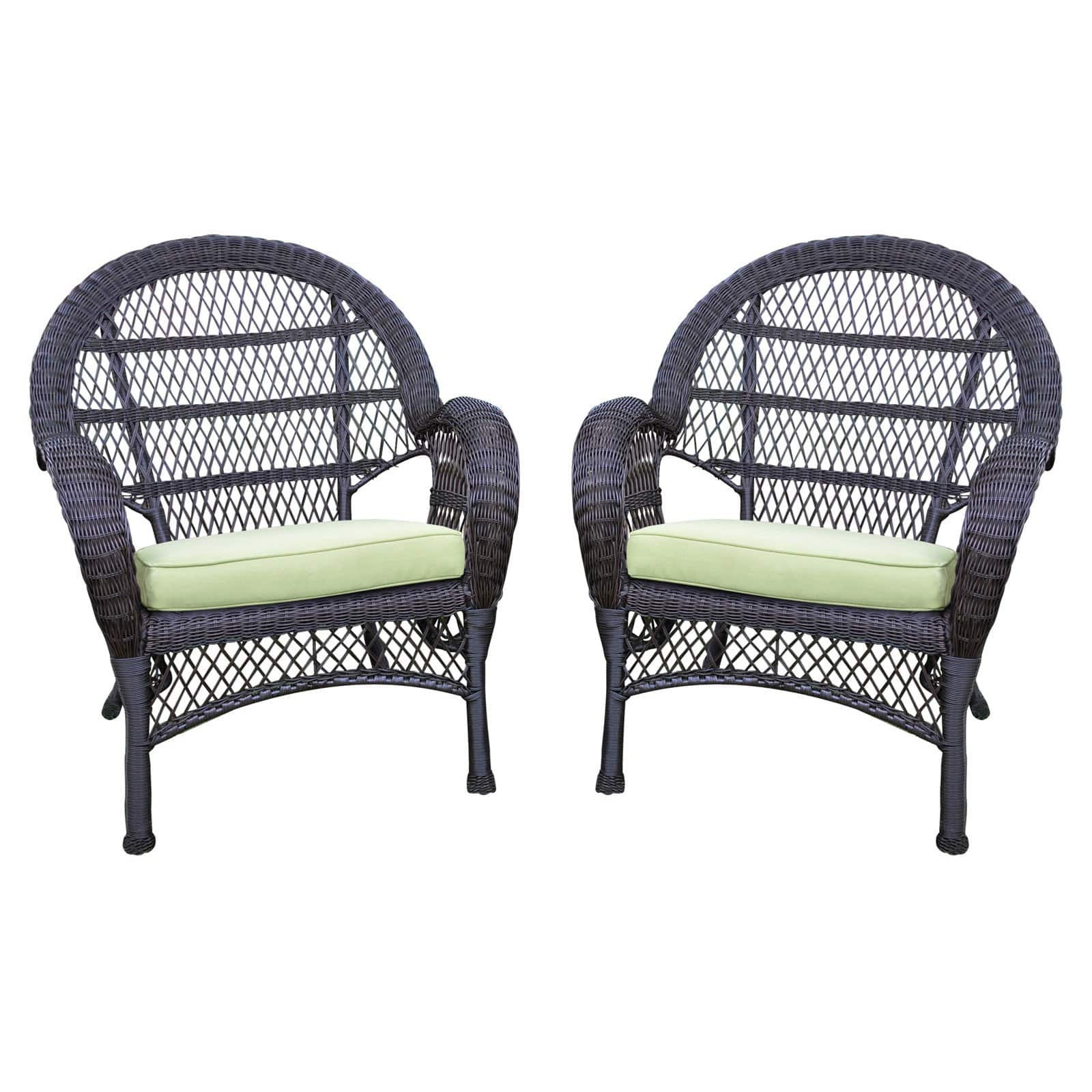 Jeco Wicker Chair in Espresso with Green Cushion (Set of 2) - image 1 of 11