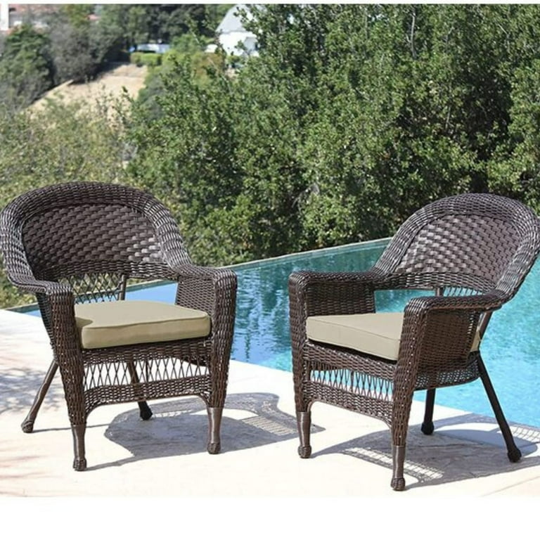 Jeco Wicker Chair in Espresso with Tan Cushion Set of 2