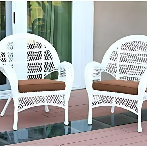 Jeco Wicker Chair in Espresso with Brown Cushion (Set of 4)