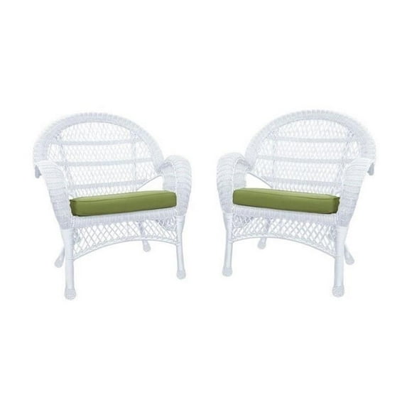 Jeco Wicker Chair in White with Green Cushion (Set of 4)